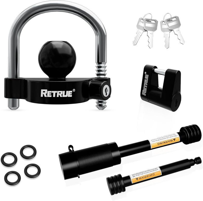 RETRUE Keyed Alike Trailer Lock Set Tow & Store Lock Kit Include Universal Coupler Lock & Dual Hitch Receiver Pin Lock & Trailer Tongue Lock, Black - Image 1